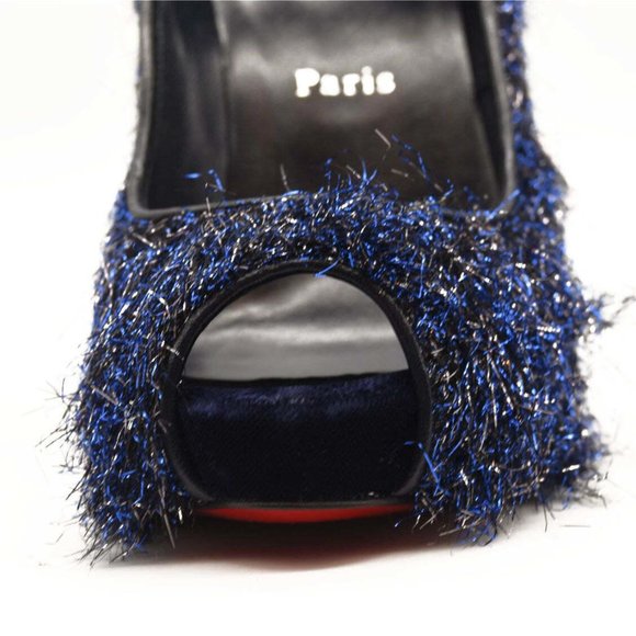 NEW $850 EU 38 Christian Louboutin Very Prive 120 Peep Toe Blue Metallic Threads - Picture 10 of 10